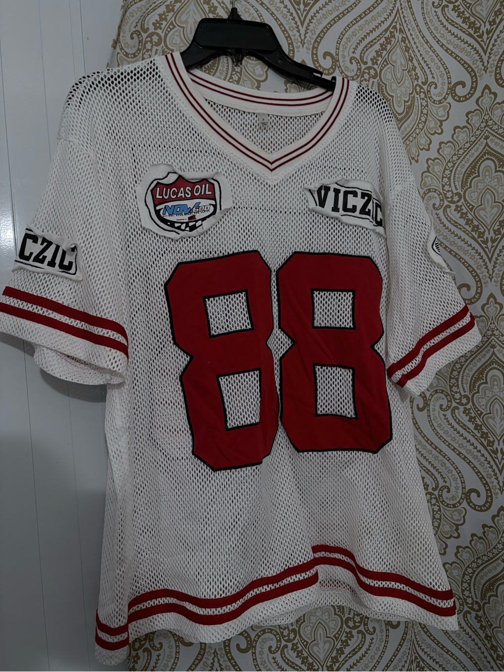 White & Red Mesh Camisole Jersey with Number 88